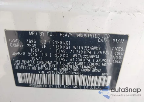 2017 Subaru Outback 2.5I Limited from USA, damaged, VIN 4S4BSANC3H3326800